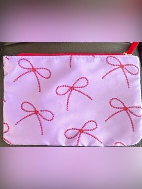 Pink Satin Pouch with Red Beaded Bow Motif